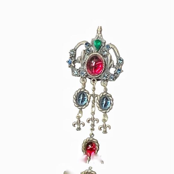 Banana Bob Moghul theme chandelier earrings Ruby emerald sapphire glass clips - Picture 4 of 6